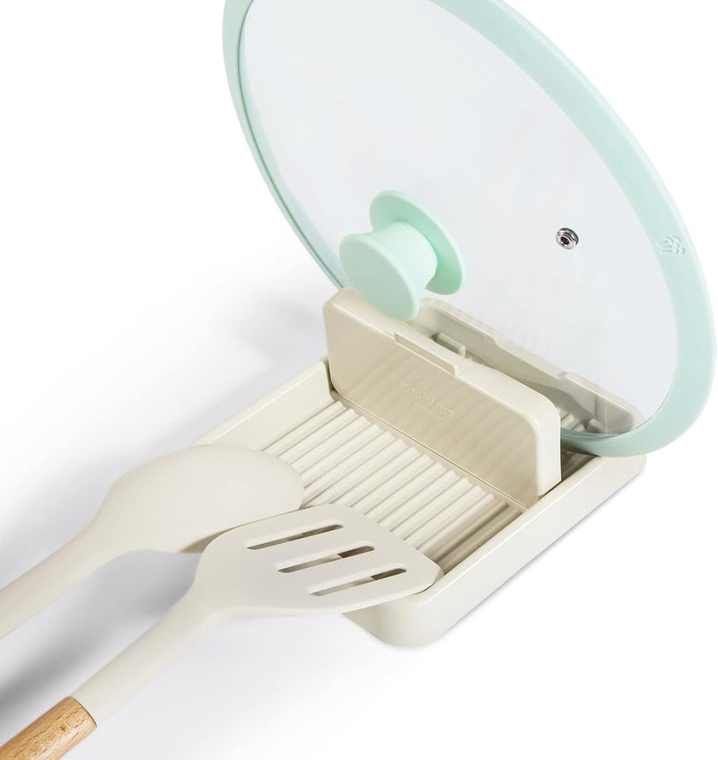 HUMUTA Spoon Rest with Pot Lid Holder For Stove Top, Spoon Holder for Kitchen Counter, Neat & Drip-Free While Cooking or Eating, Perfect for Placing spoons, pot lids, Spatulas, Utensils, Ladle, Tongs, Beige - Image 1